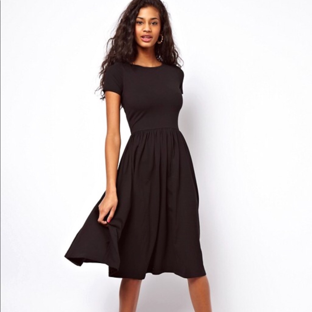 ASOS Black Midi Dress with Short Sleeves